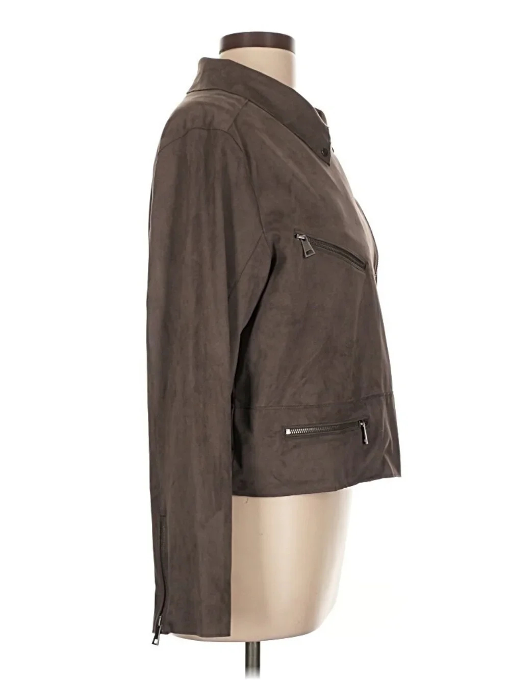 NWT Hutch Anthropologie Faux Suede Moto Jacket Taupe Gray Size L